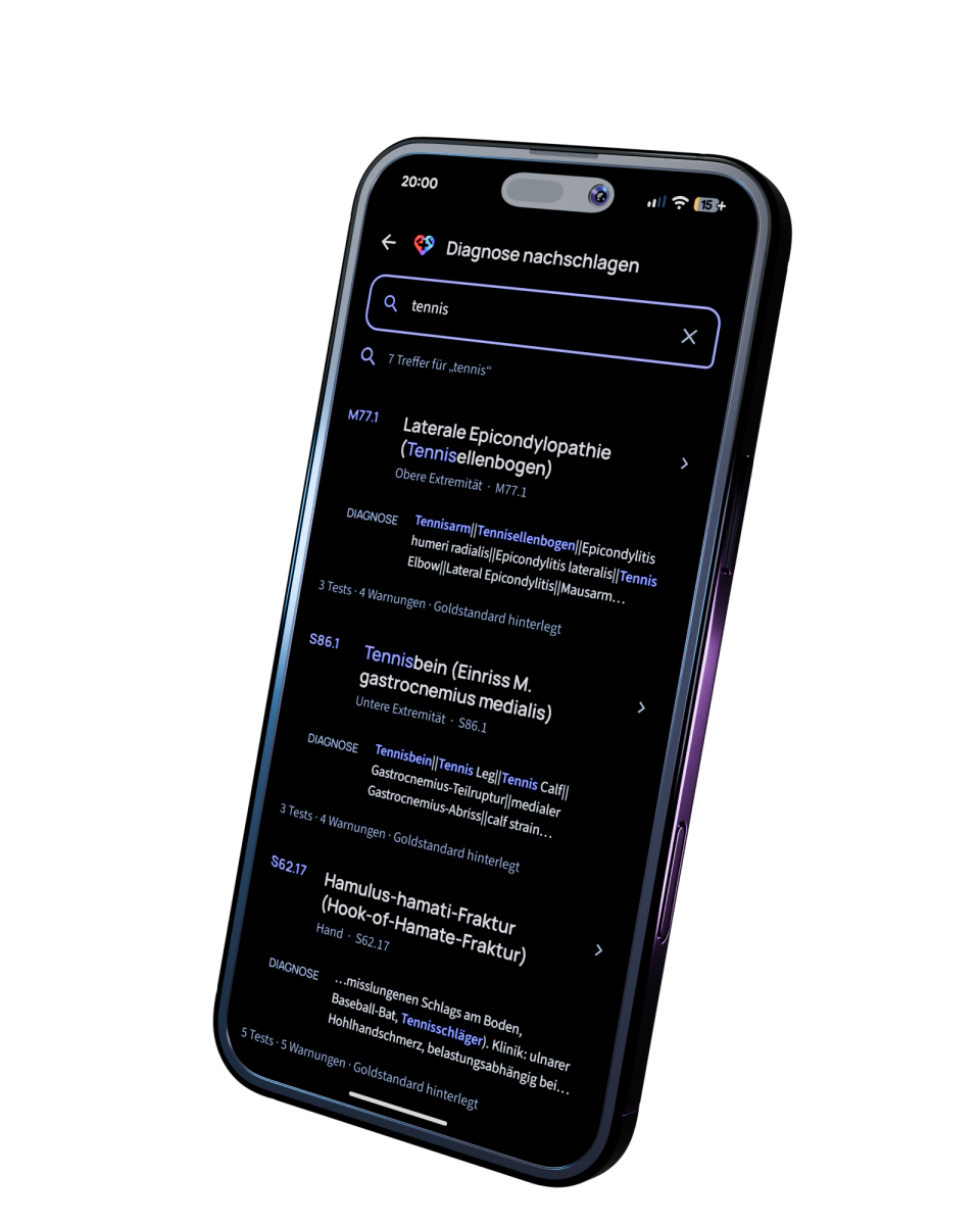 PhysioBrain Diagnosesuche auf einem Smartphone